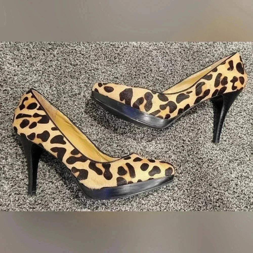 Nine West NW7PRISILLA Leopard print stiletto pumps, real fur, size 6.5M